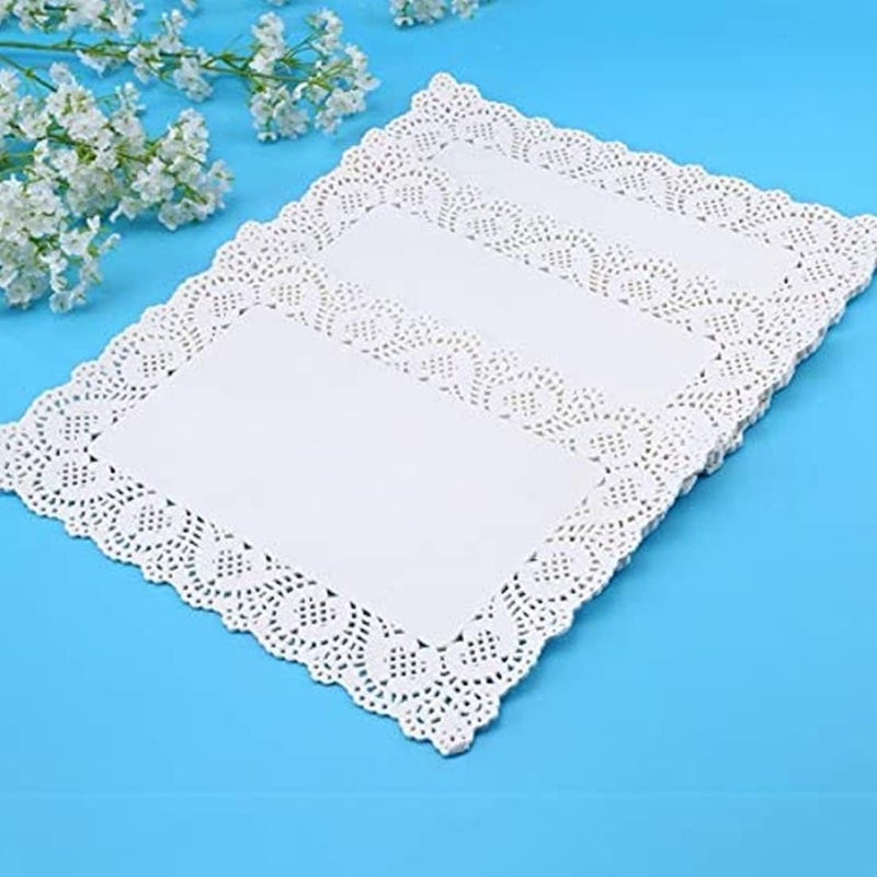 woobles Doilies Lace Cotton, Rectangle Paper Doilies Paper Lace Tea Party Placemats Disposable Wedding Birthday Party Tableware Cake Packing Pad 7.5 x 12 Inch, paper placemats - Image 3